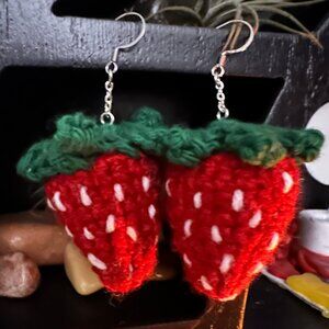 Handmade Crochet Strawberry Earings